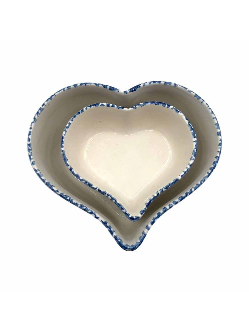 Set of 2 Vintage Loan An Heart-Shaped Spongeware Nesting Bowls